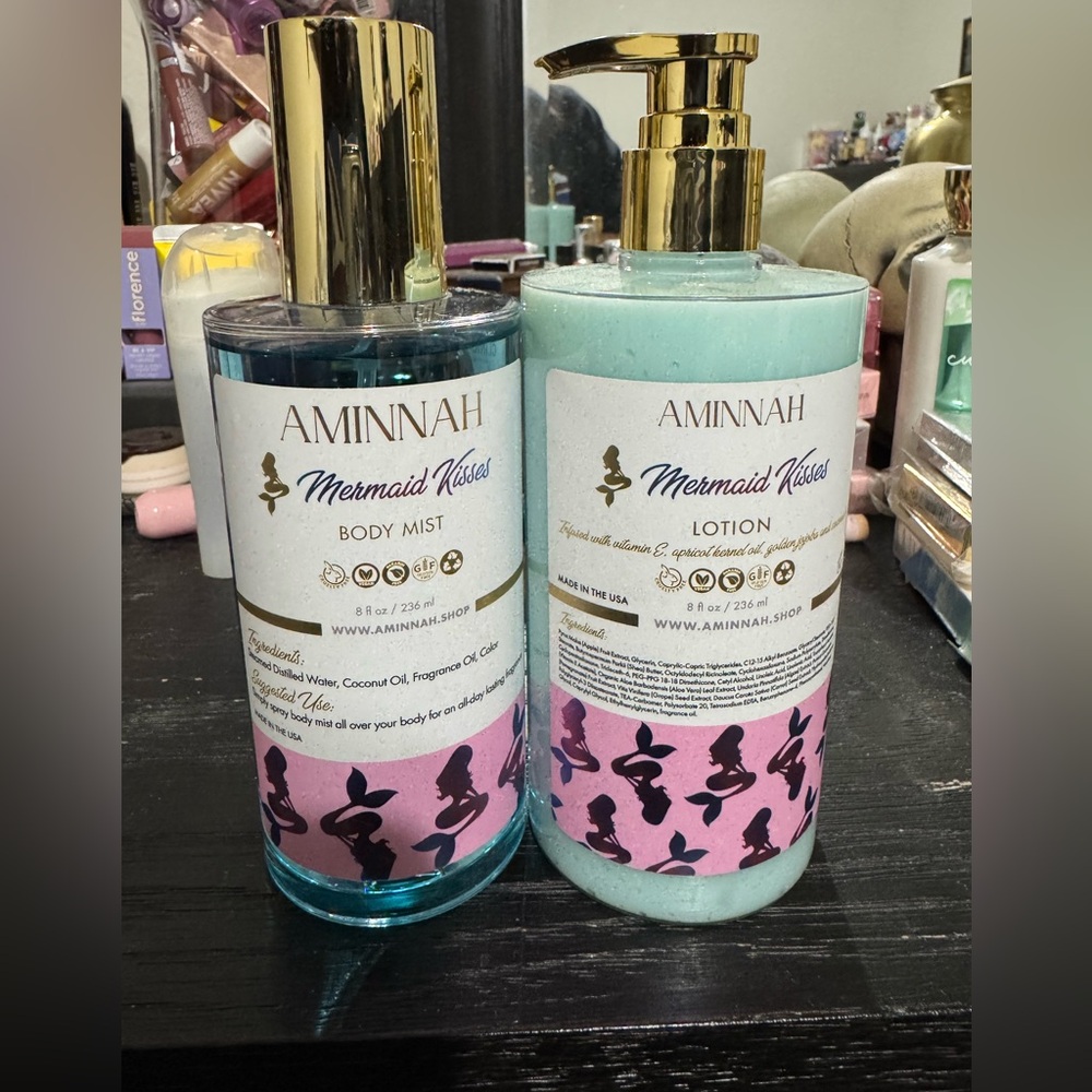 Aminnah Mermaid Kisses Body Mist and Lotion Set - Blue and Pink